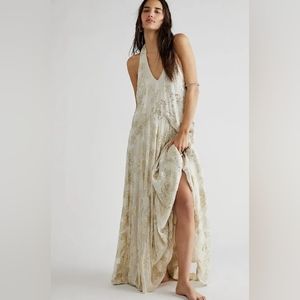 BHLDN x Free People Xavia Holding On Convertible Metallic Halter Maxi Dress